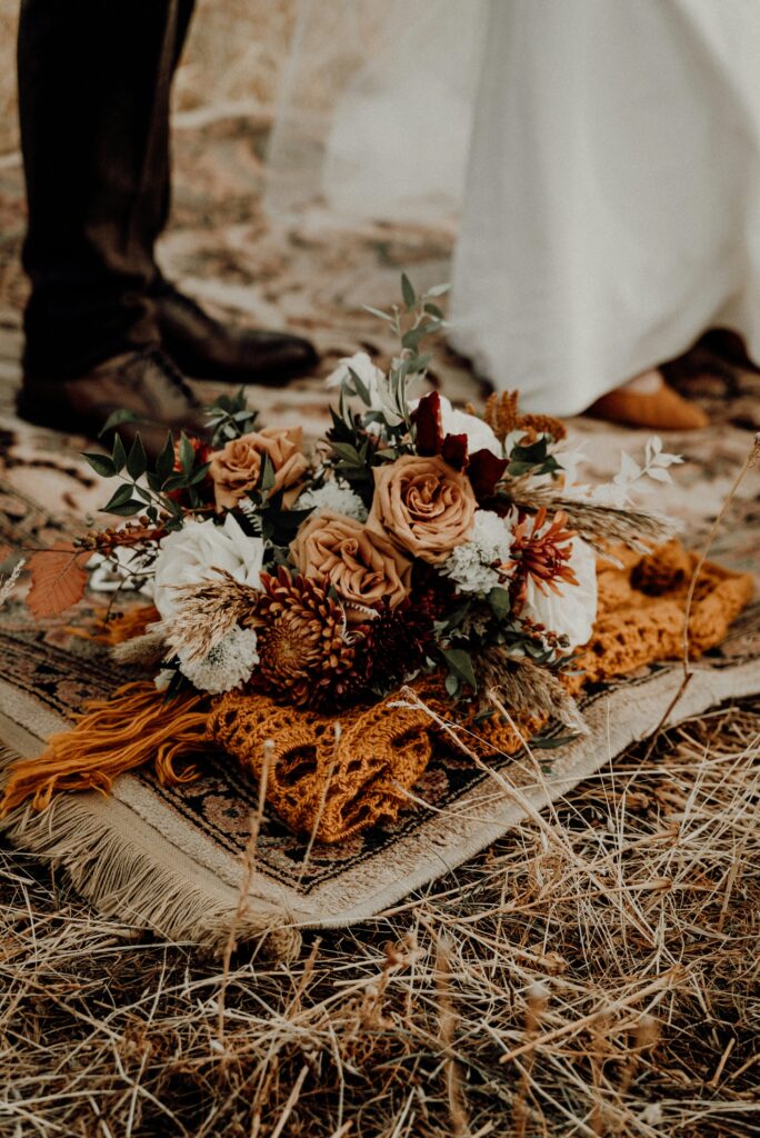 Fall Floral bouquet on a picnic blanket