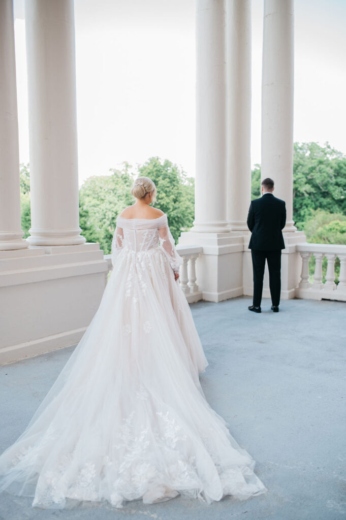 bride and groom first look the Inn at Blackstone