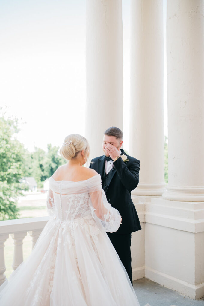 bride and groom first look the Inn at Blackstone