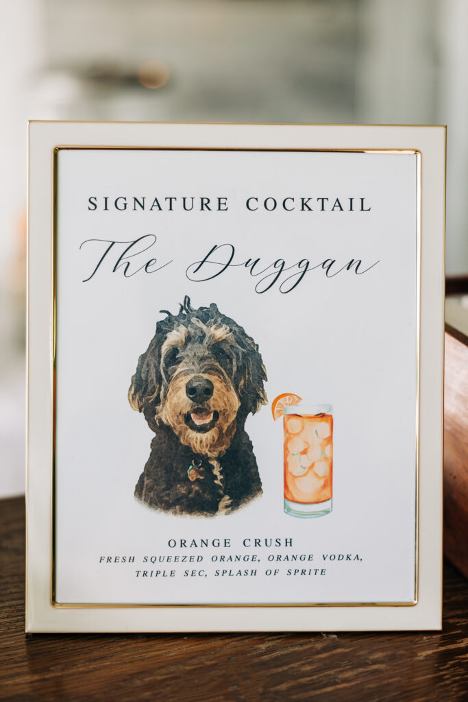 signature cocktail picture frame orange crush with sketch of a dog