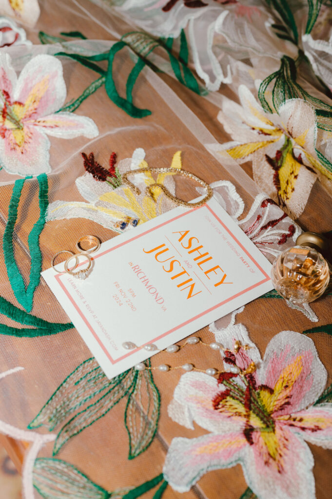 wedding invitation with tropical flowers
