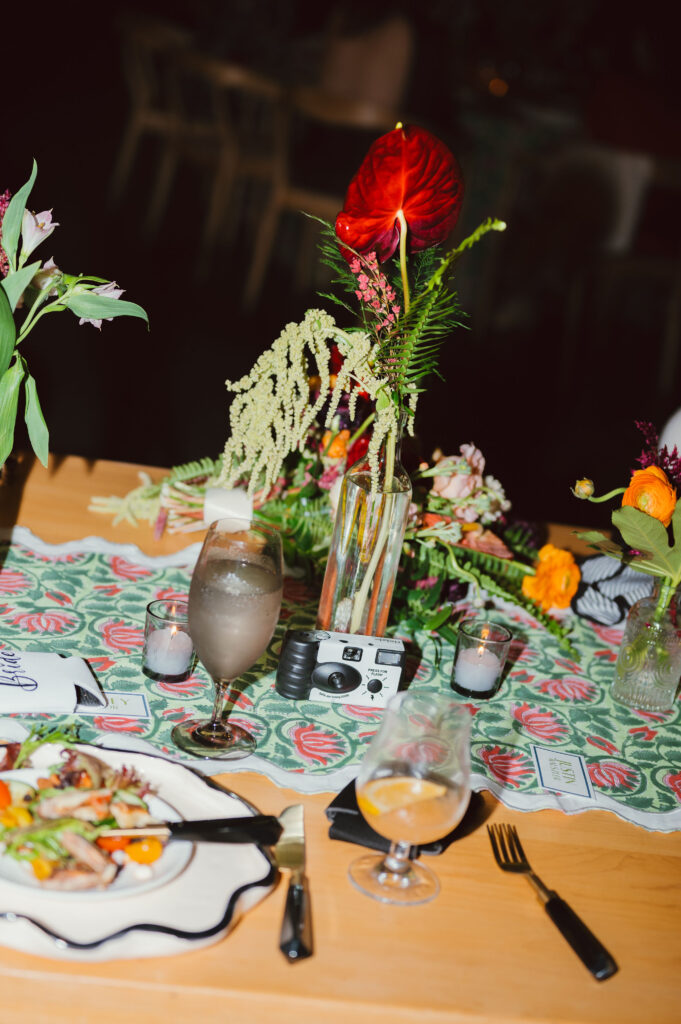 wedding table setting vibrant colors blue atlas