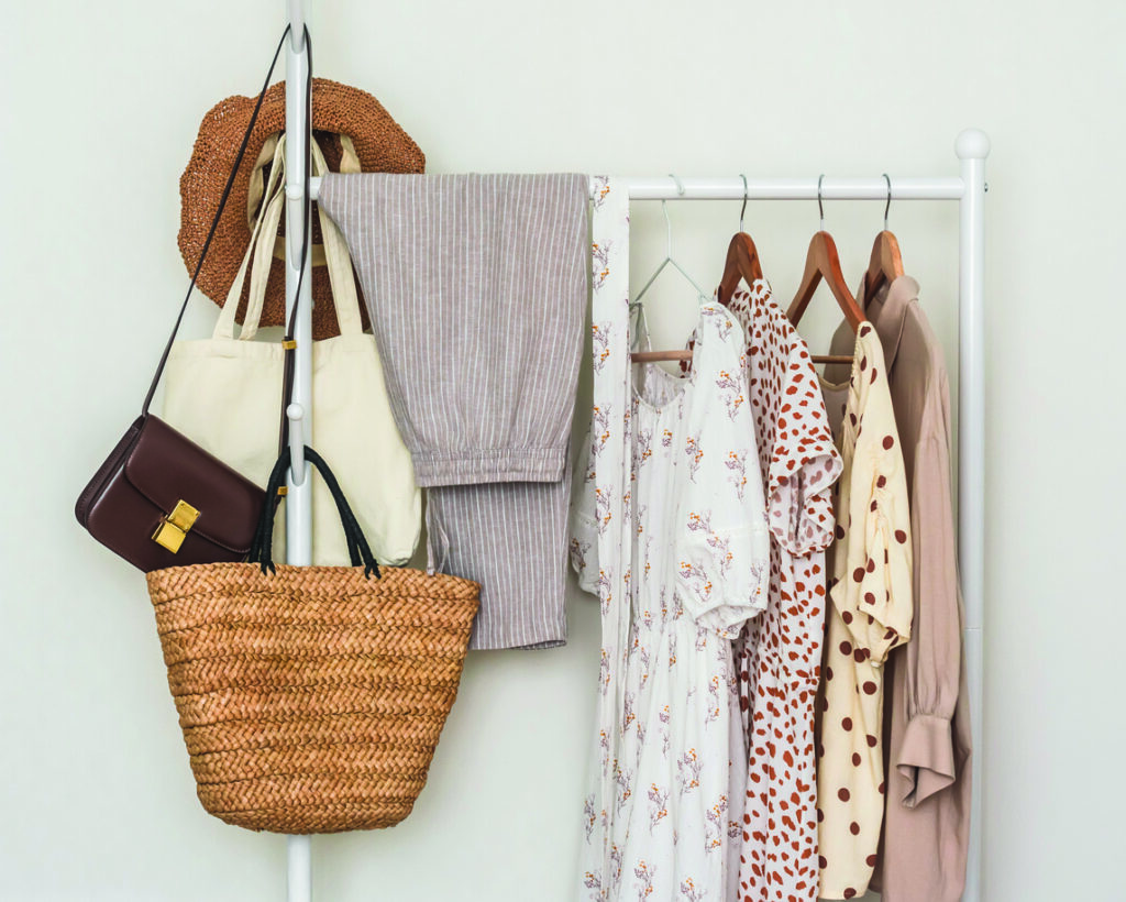 Spring summer women's clothing for walking traveling on a hanger. 