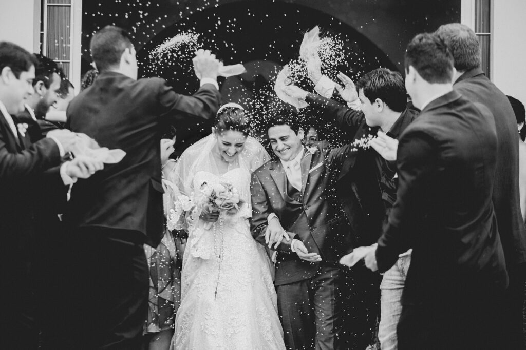 flower exit wedding couple