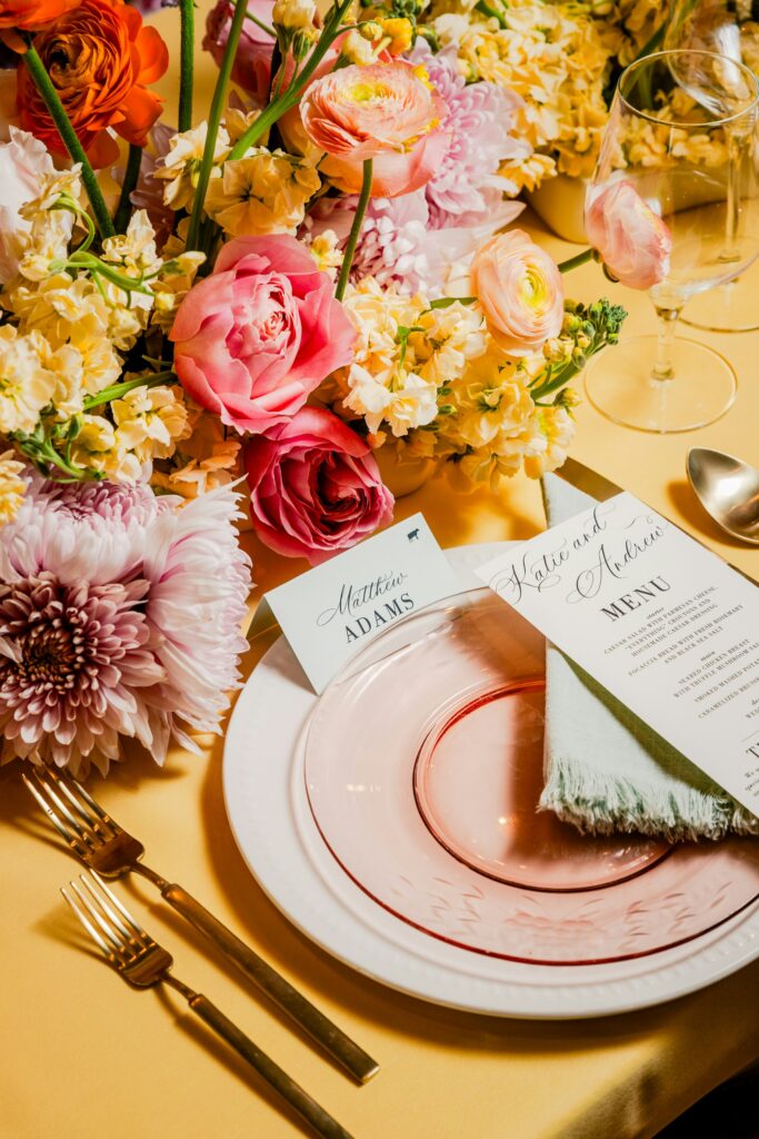 Colorful wedding place setting 
