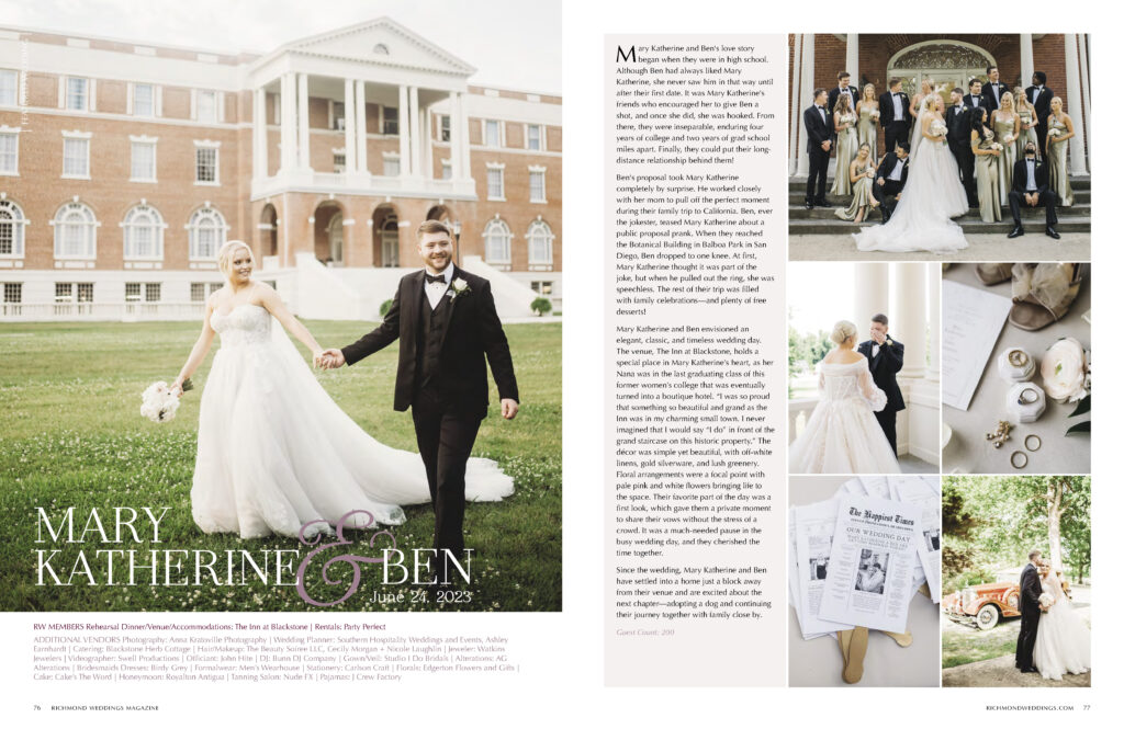 mary katherine and ben wedding magazine spread inn at blackstone
