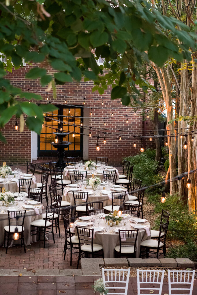 reception setup with bistro lighting