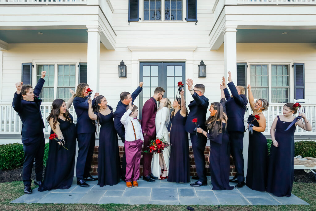 Bride and groom with wedding party
