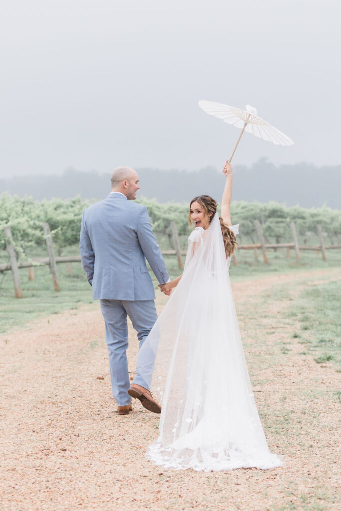 Bride and groom walking