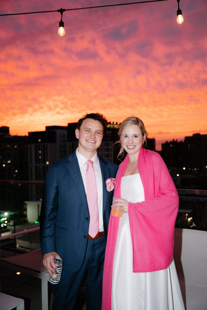 Bride and groom sunset