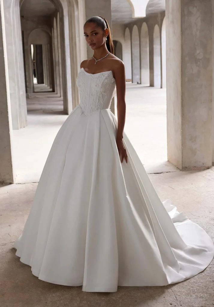 basque waist wedding dress